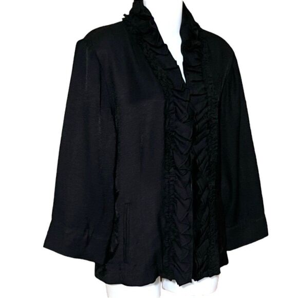 NWOT Chico's Ruffled Front Blazer Black Jacket Size 2 - Picture 4 of 12